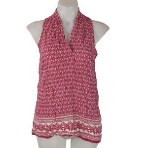 Kenari Womens Top Size XL Pink White Geometric Pattern Sleeveless Blouse V-Neck